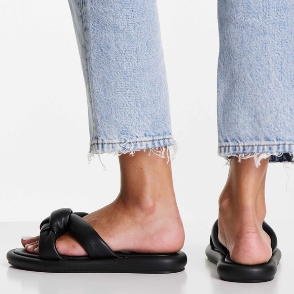 Topshop Black Knotted Slide Sandals | Comfy Minimalist Flats 7.5 - Picture 4 of 8